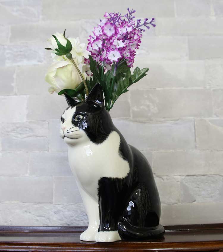花瓶 猫 白黒 ハチワレ おしゃれ 可愛い 陶器 大きい 動物 アニマル 