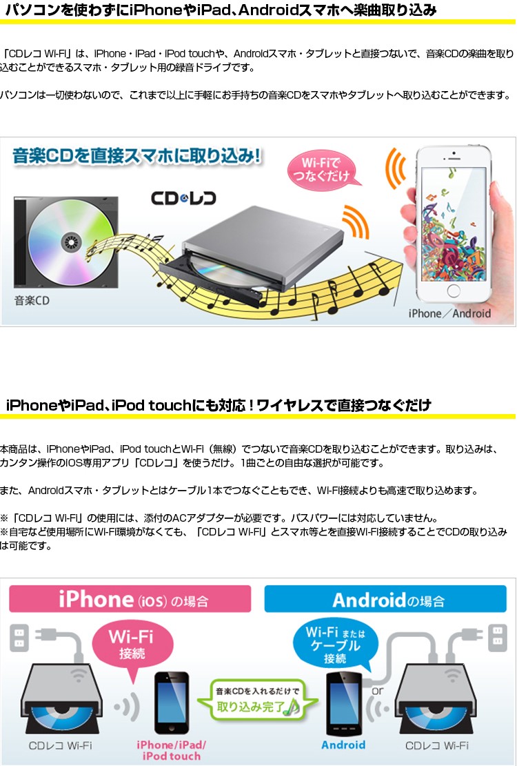 ｉｏ ｄａｔａ 音楽ｃｄ取り込みドライブ ｃｄレコ スマートフォン タブレット対応 Ios Android Wi Fi Cdri W24aic 5 Dvd Outlet 通販 Yahoo ショッピング