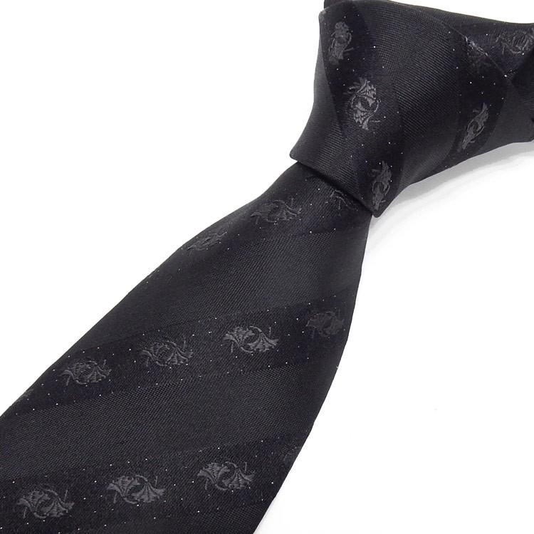 西陣織 受注生産 フォーマルネクタイ プラチナラメ糸 黒 銀杏/飛び柄