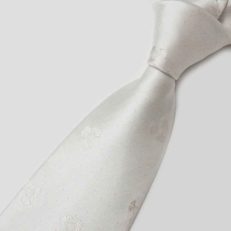 西陣織 受注生産 フォーマルネクタイ 24金ラメ糸 白×白銀 銀杏/柄