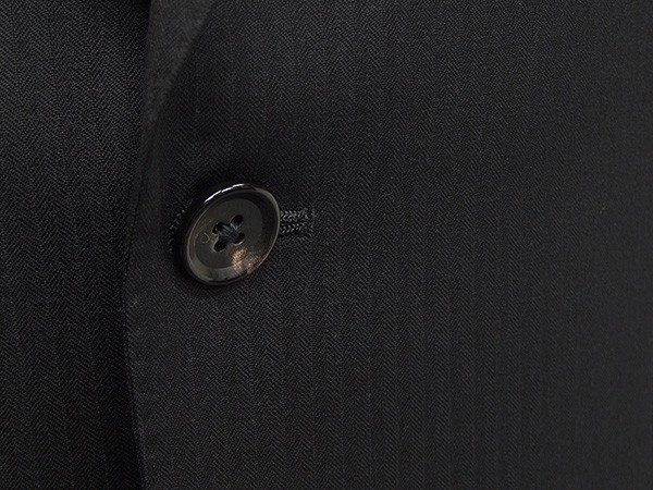 通年〜春夏物 [Scabal] スキャバル Super140sオーダー生地使用 ベーシック2釦スーツ 黒 縞 日本製 [AB体][BB体] ロゴ裏地  scb110 ビジネススーツ