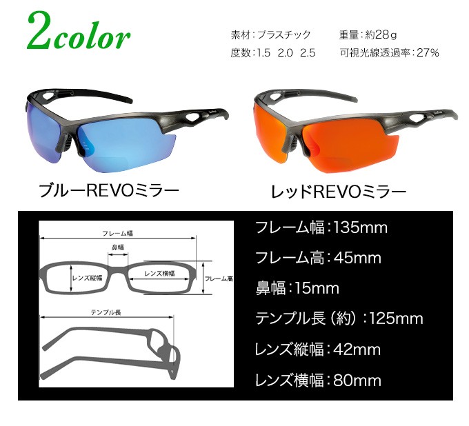 老眼鏡付き偏光スポーツサングラス 遠近両用 メンズ 偏光グラス UVカット アウトドア ミラーレンズ シニアグラス ケース付き