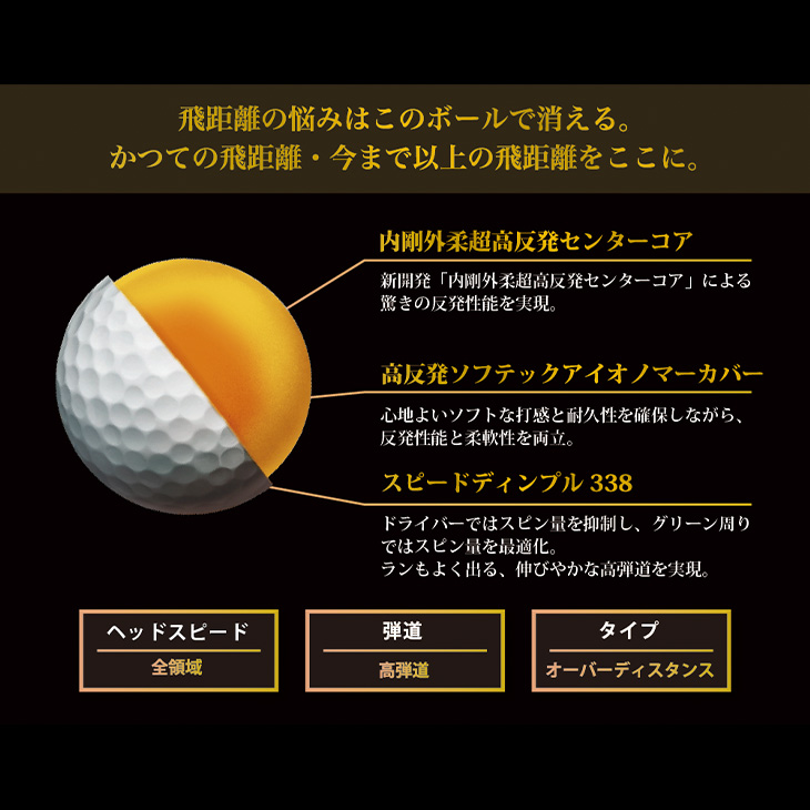 ワークスゴルフ ゴルフボール 高反発球 飛匠 ゴールドラベル 1ダース