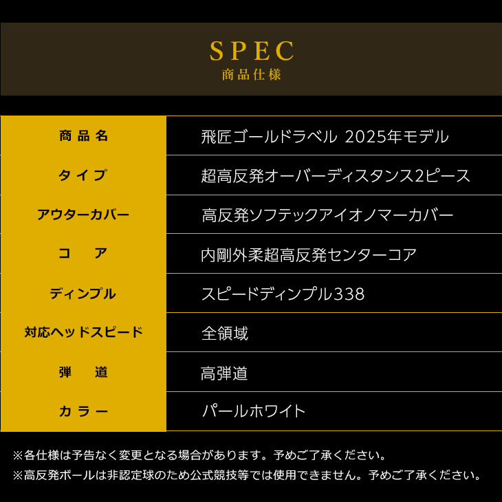 ワークスゴルフ ゴルフボール 高反発球 飛匠 ゴールドラベル 1ダース 