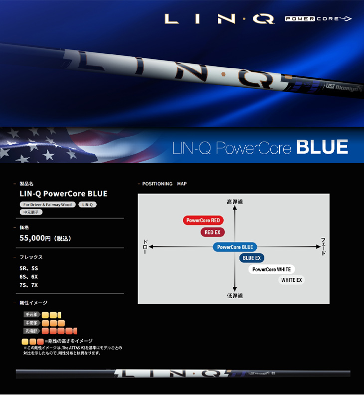 2月19日発売 USTマミヤ LIN-Q ブルー パワーコア ゴルフ シャフト