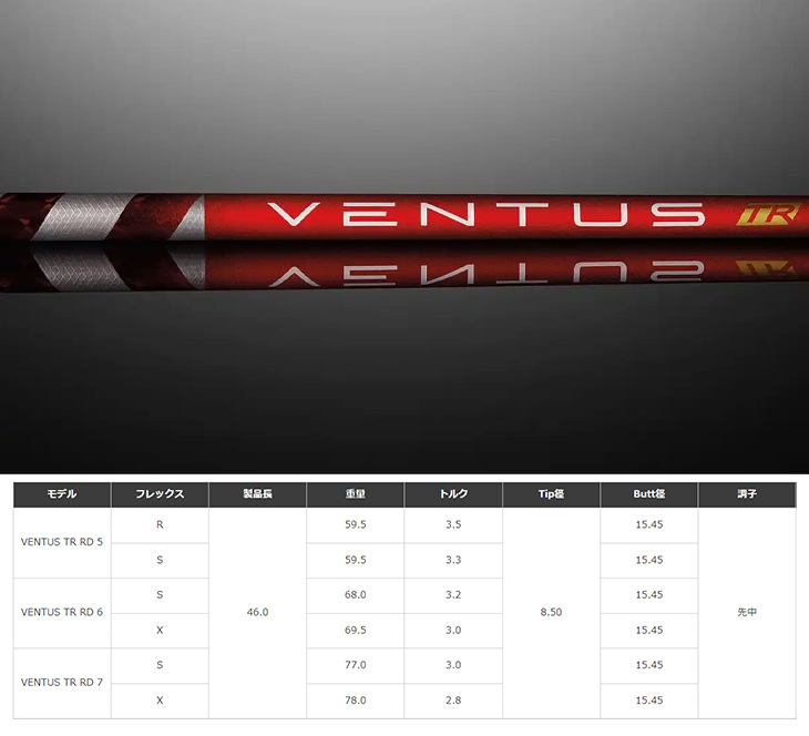 ゴルフ シャフト ベンタス TR レッド スリーブ付き フジクラ