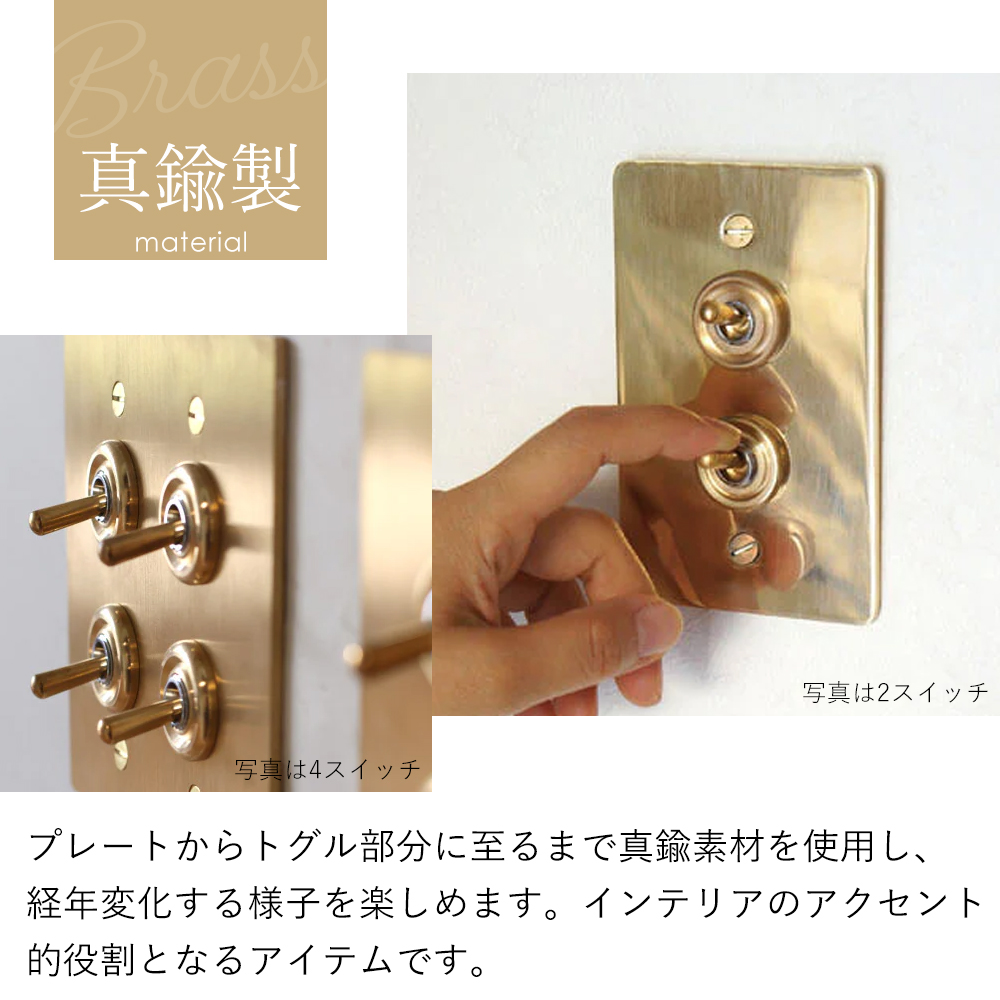 真鍮プレート2スイッチ トグルスイッチ スイッチプレート スイッチ パーツ おしゃれ インテリア DIY 高級感 金 ゴールド HS2336 アクシス axcis |  | 05