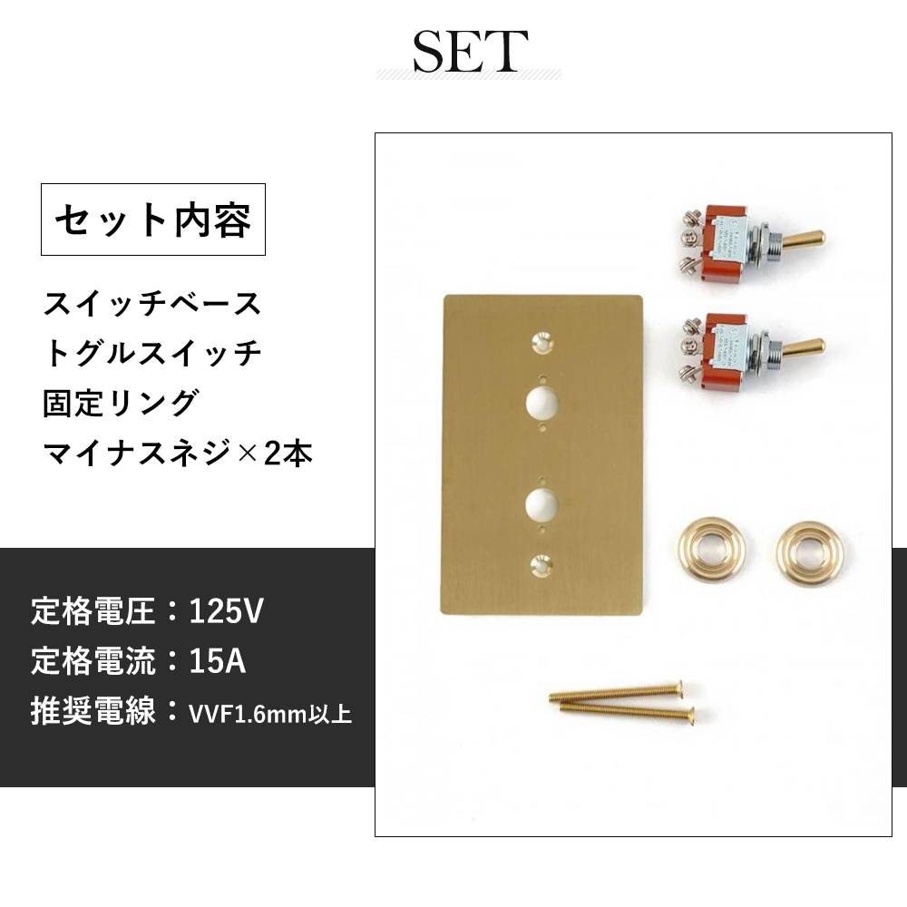 真鍮プレート2スイッチ トグルスイッチ スイッチプレート スイッチ パーツ おしゃれ インテリア DIY 高級感 金 ゴールド HS2336 アクシス axcis |  | 08