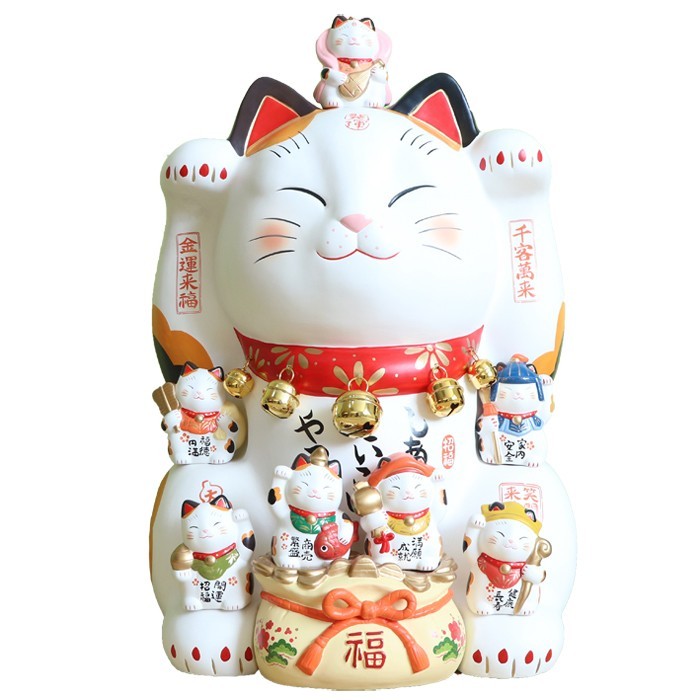豪華2大特典)錦彩七福神招き猫 招き猫 七福神 薬師窯 瀬戸焼 置物 金