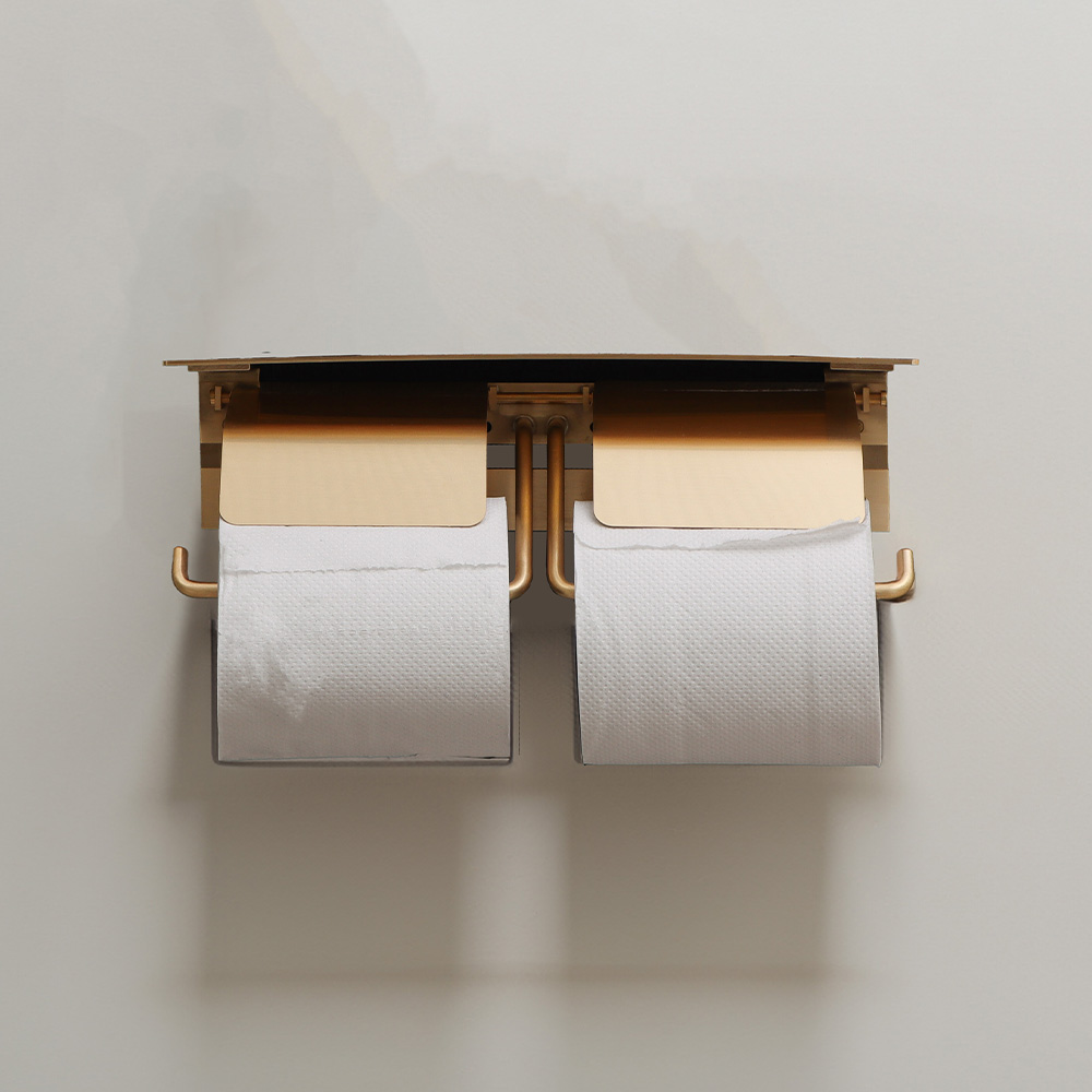 トイレットペーパーホルダー おしゃれ 2連 棚付き ダブル DIY 真鍮