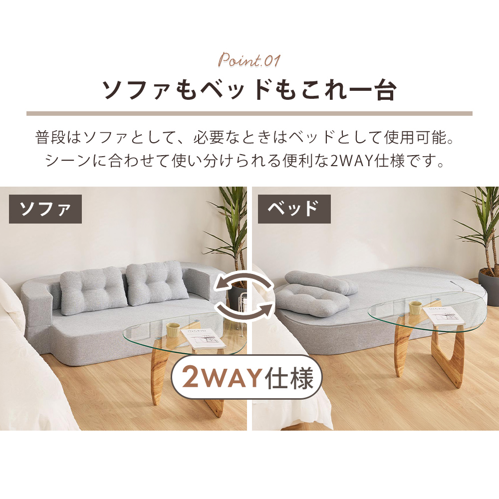 HAGiHARA（萩原） (豪華2大特典)ソファ ベッド 2WAY ロータイプ