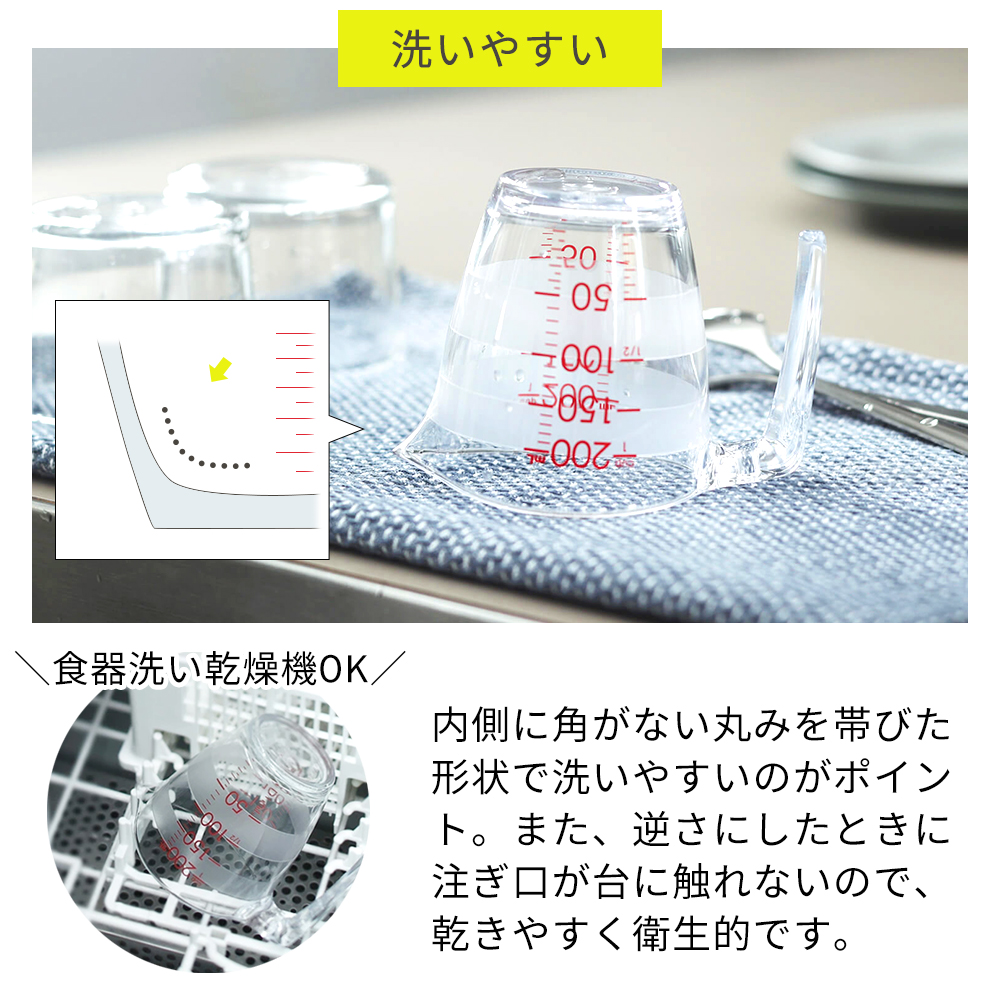 marna マーナ 計量カップ K649CL 200ml 電子レンジ対応 耐熱 食洗機対応 持ち手付き 見やすい 注ぎやすい マーナのきほん メジャーカップ | marna | 06