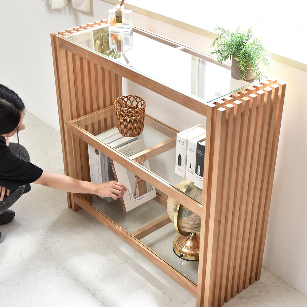 イデー 木製オープンシェルフ ガラス棚付き イデー 木製オープンシェルフ ガラス棚付き