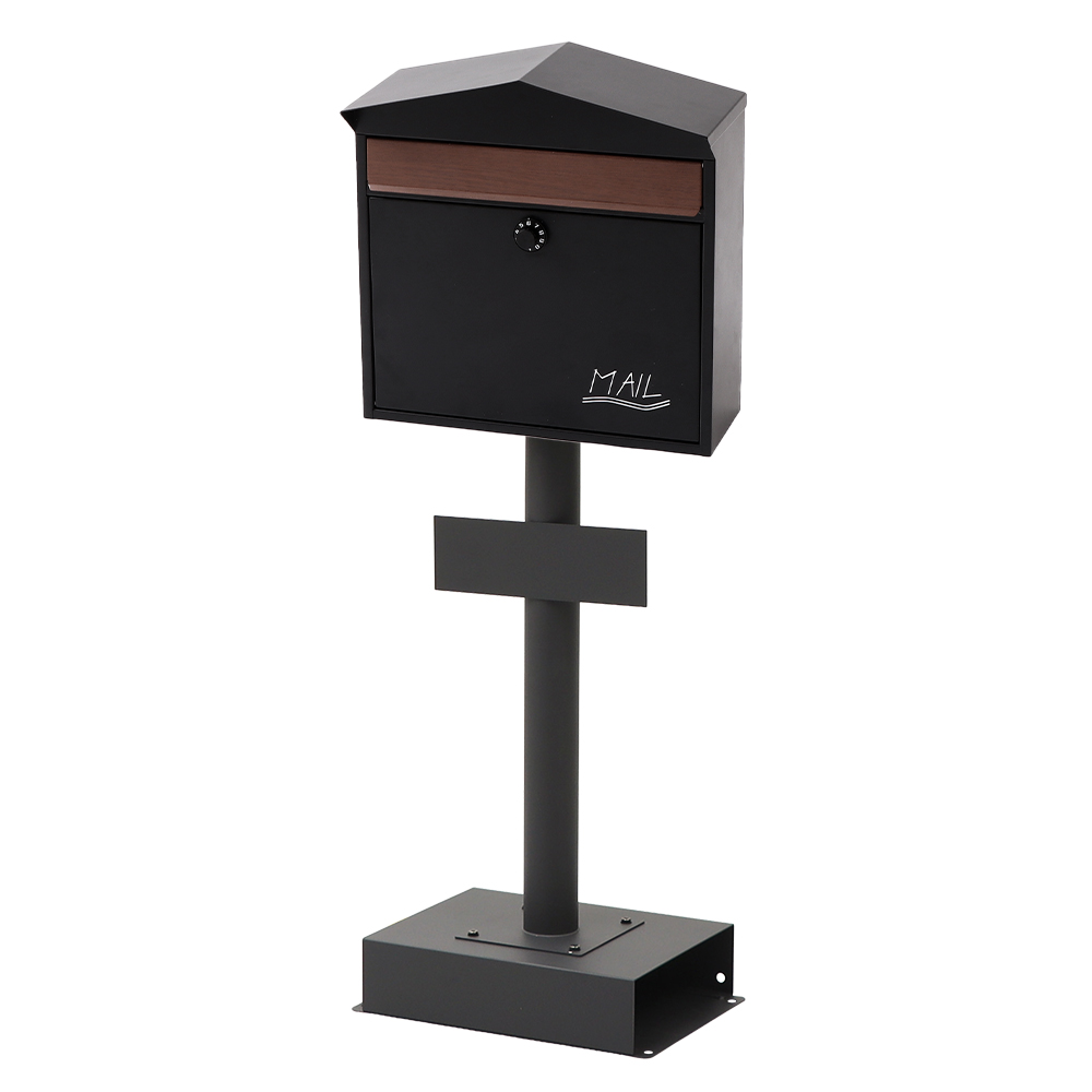 ヤマソロ ポスト 置き型 スタンドポスト 郵便 鍵付き 北欧 木目 防錆