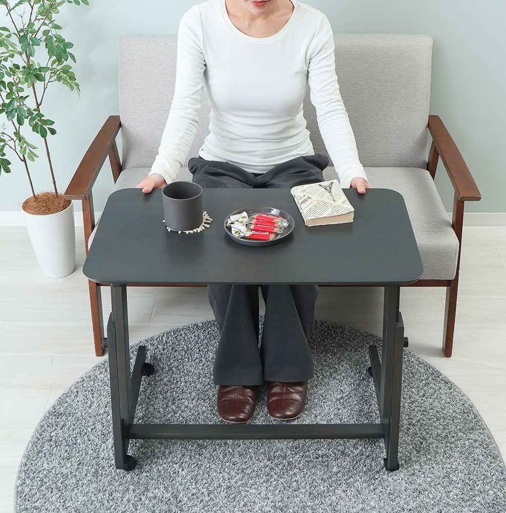 ヤマソロ 昇降 デスク サイド テーブル おしゃれ キャスター 北欧 木製