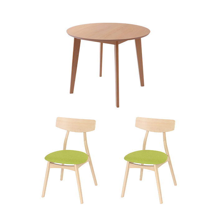 ヤマソロ ダイニング テーブルセット 3点 北欧 おしゃれ 木製 幅90 2人