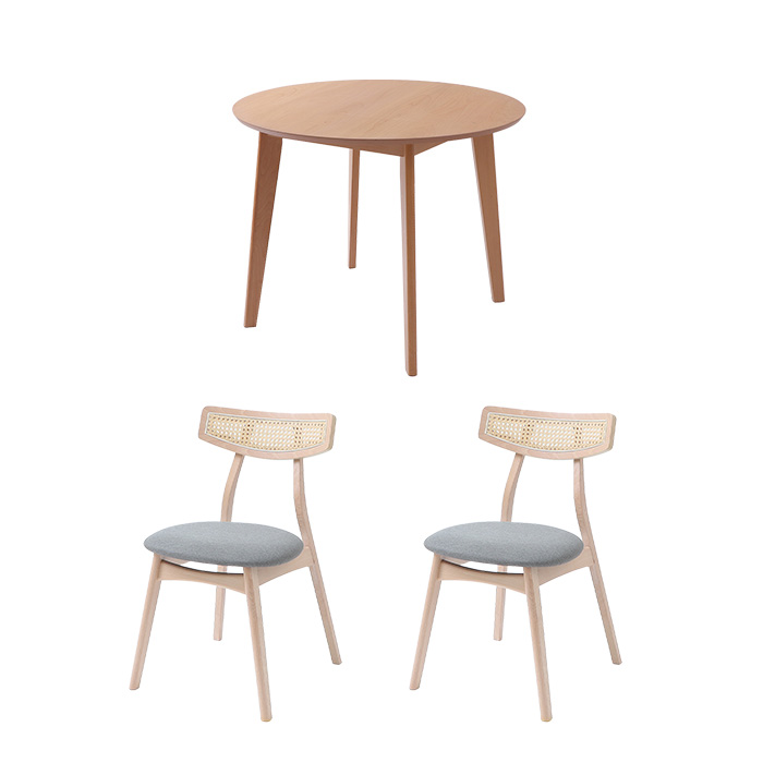 ヤマソロ ダイニング テーブルセット 3点 北欧 おしゃれ 木製 幅90 2人