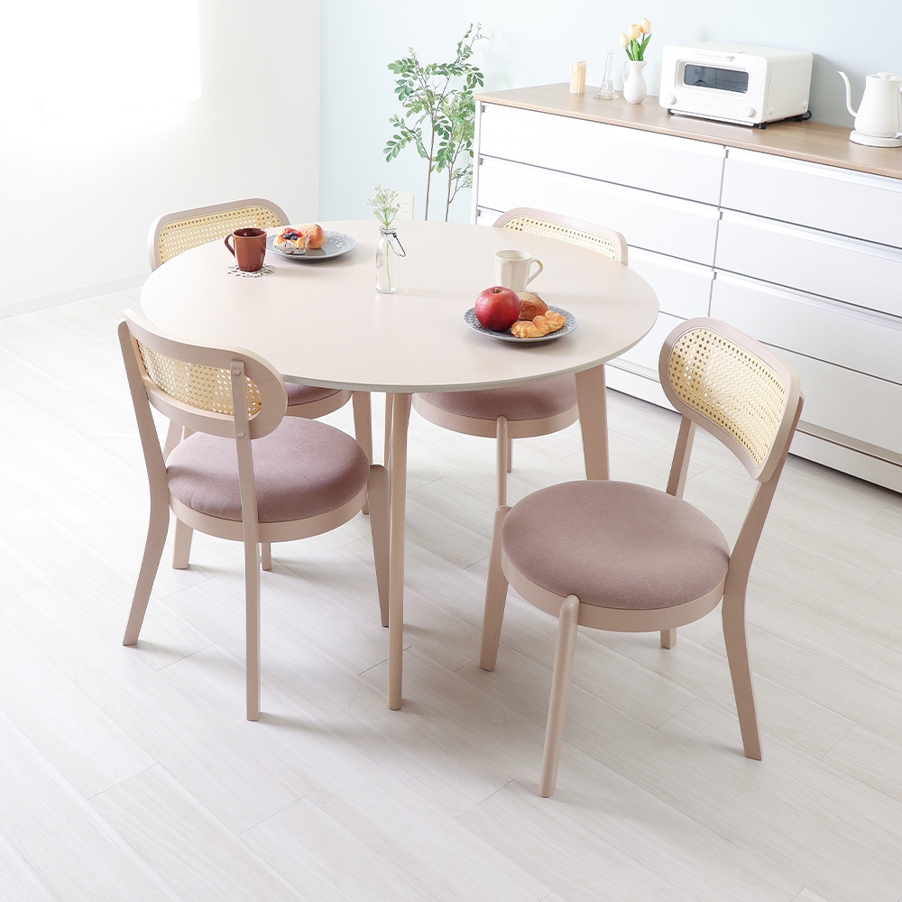 ヤマソロ ダイニングテーブルセット 丸 円形 5点 ラタン 北欧 おしゃれ