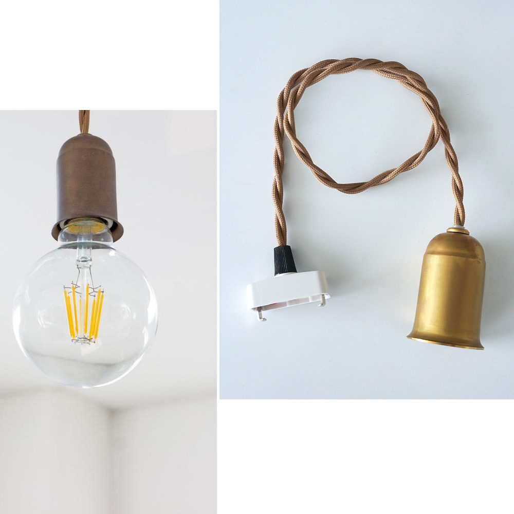 真鍮ペンダント E26用 60cm 引っ掛けシーリング 照明 裸電球 ゴールド