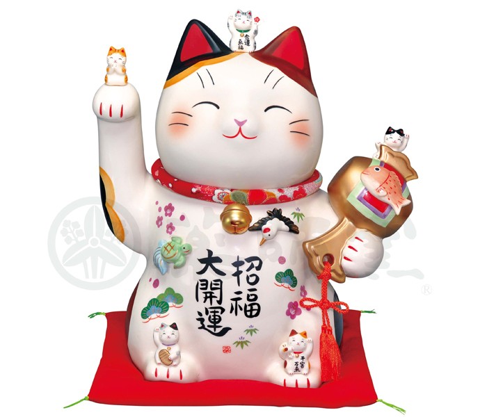 豪華2大特典) 招き猫 置物 陶器 大 特大 商売繁盛 開運 左手 右手