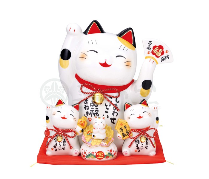 豪華2大特典) 招き猫 置物 陶器 萬福 商売繁盛 開運 左手 右手 両手