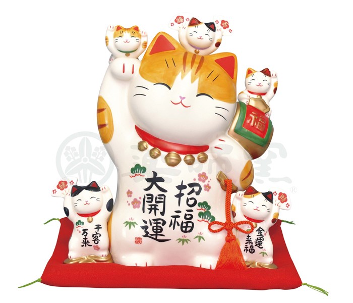 豪華2大特典) 招き猫 置物 陶器 大 商売繁盛 開運 左手 右手 両方