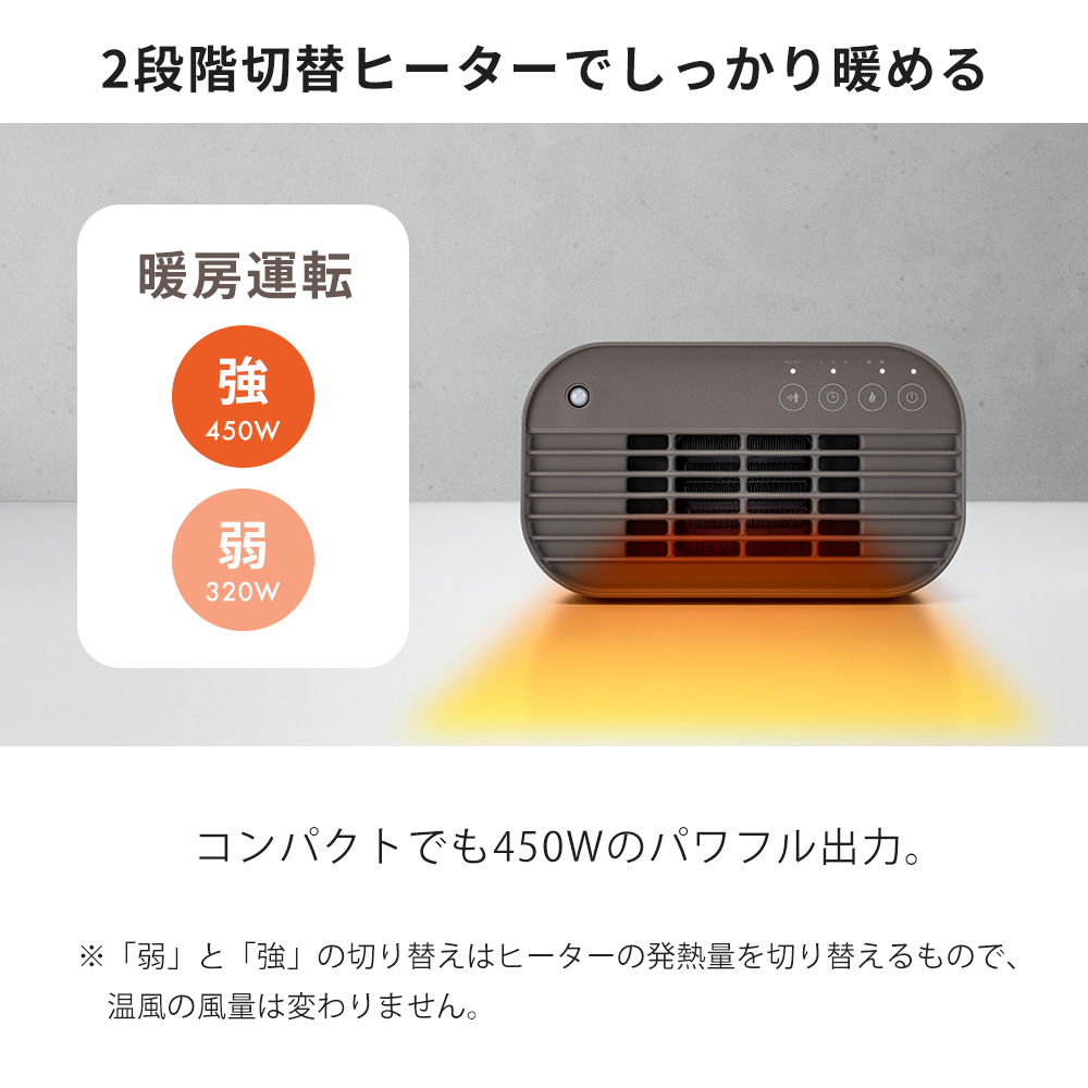 人感センサー付 ミニ セラミックヒーター 電気 おしゃれ 小型 足元 コンパクト デスクワーク 自動オフ 暖房 軽量 CH-T2518 THREEUP 関連画像5