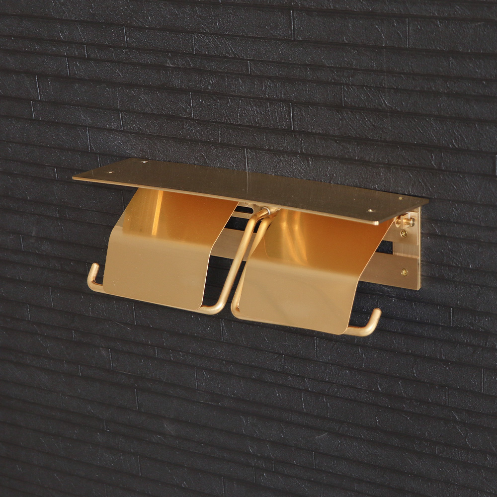 最大P21%還元中2/1迄 トイレットペーパーホルダー おしゃれ 2連 棚付き ダブル DIY 真鍮 日本製 ブラス シンプル ゴールド 金 北欧 高級 紙巻器 トイレ ナック |  | 18