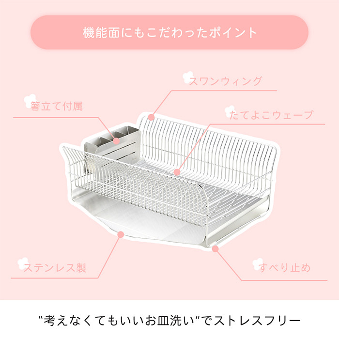 (レビュー特典付) 水切りラック ステンレス スリム 大容量 水切りかご 日本製 収納 箸立て たてよこウェーブ ハナウタ hanauta ビーワーススタイル | be worth style | 06