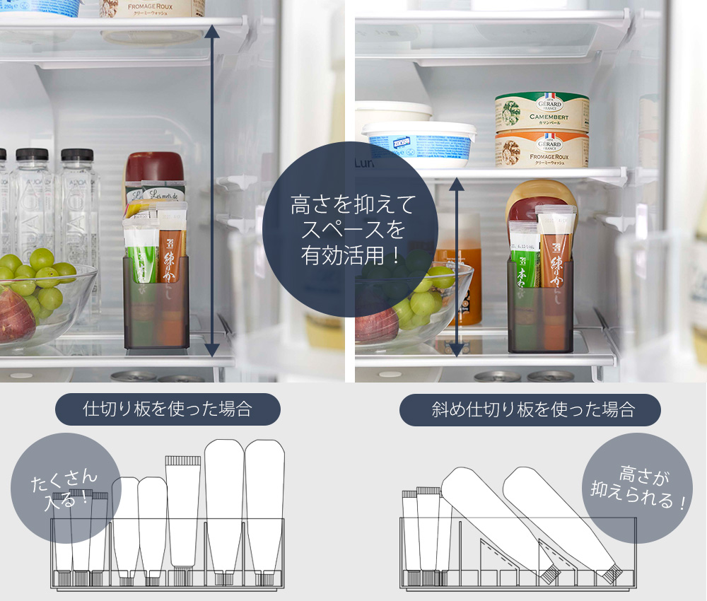 冷蔵庫中スリム調味料収納ラック tower おしゃれ チューブホルダー 薬味チューブホルダー 奥行き30cm 仕切り付き 収納ラック 冷蔵庫収納  山崎実業 8107 8108