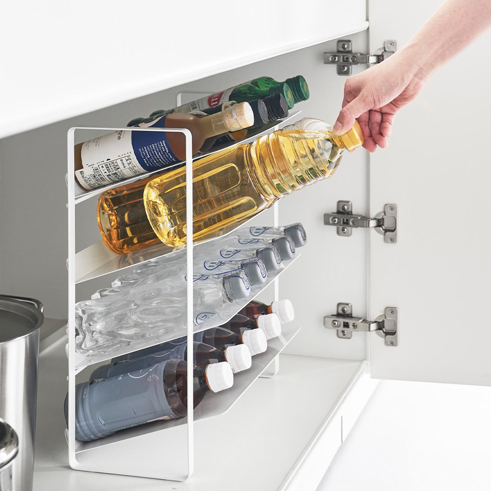 山崎実業 公式 タワー シンク下ワイドボトルストッカー 4段 tower ラック ペットボトル 水筒 500mL 20本 大容量 キッチン 洗面 1338 1339 | tower | 13