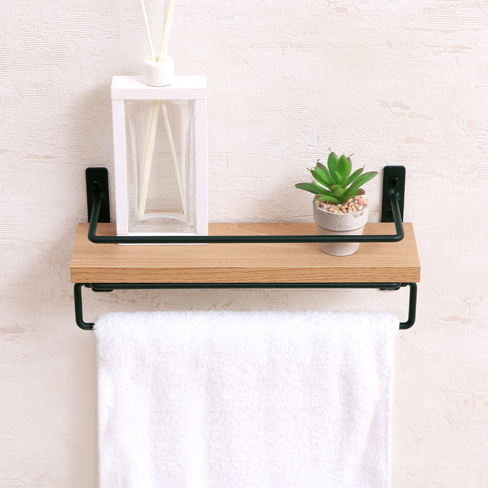 ヤマソロ タオル掛け ねじ 止め 洗面所 おしゃれ アイアン 北欧 棚付き