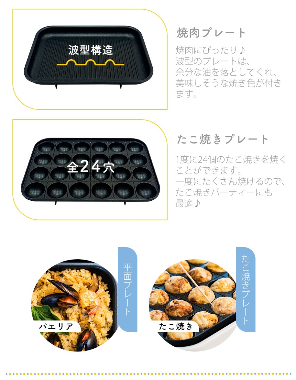 日本買い3WAYホットプレート 焼き肉、たこ焼き器 ★ ホットプレート