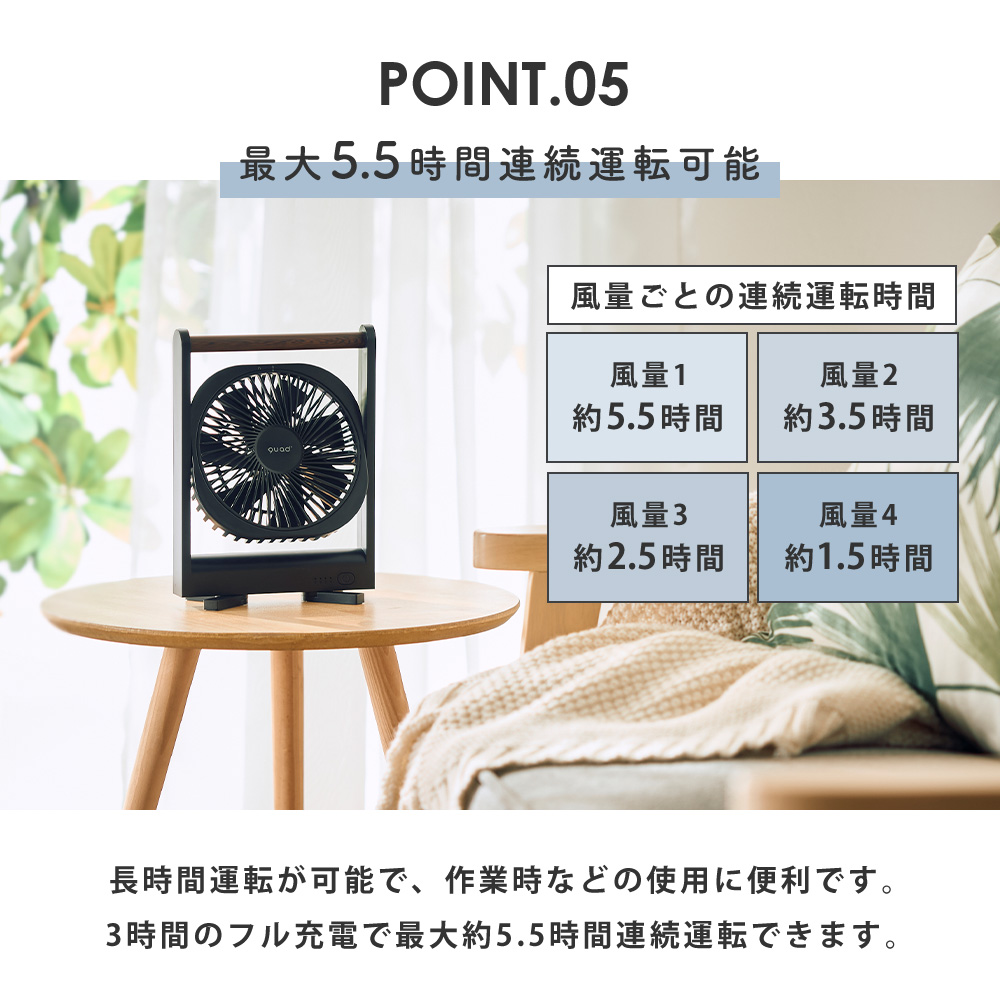 QUADS（クワッズ） デスクファン 扇風機 マグネット 壁掛け 充電式
