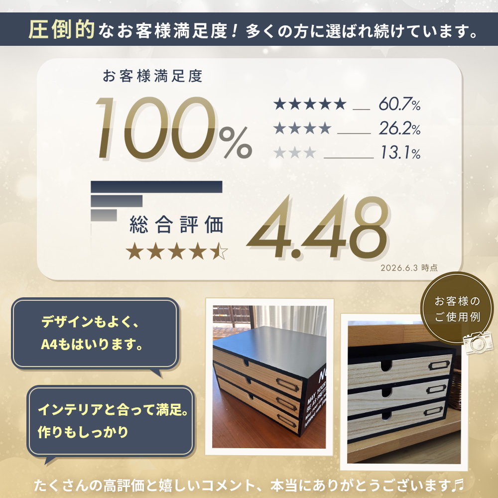 ヤマソロ 6/27はP+10％！ 卓上収納 ボックス 木製 引き出し 3段3杯