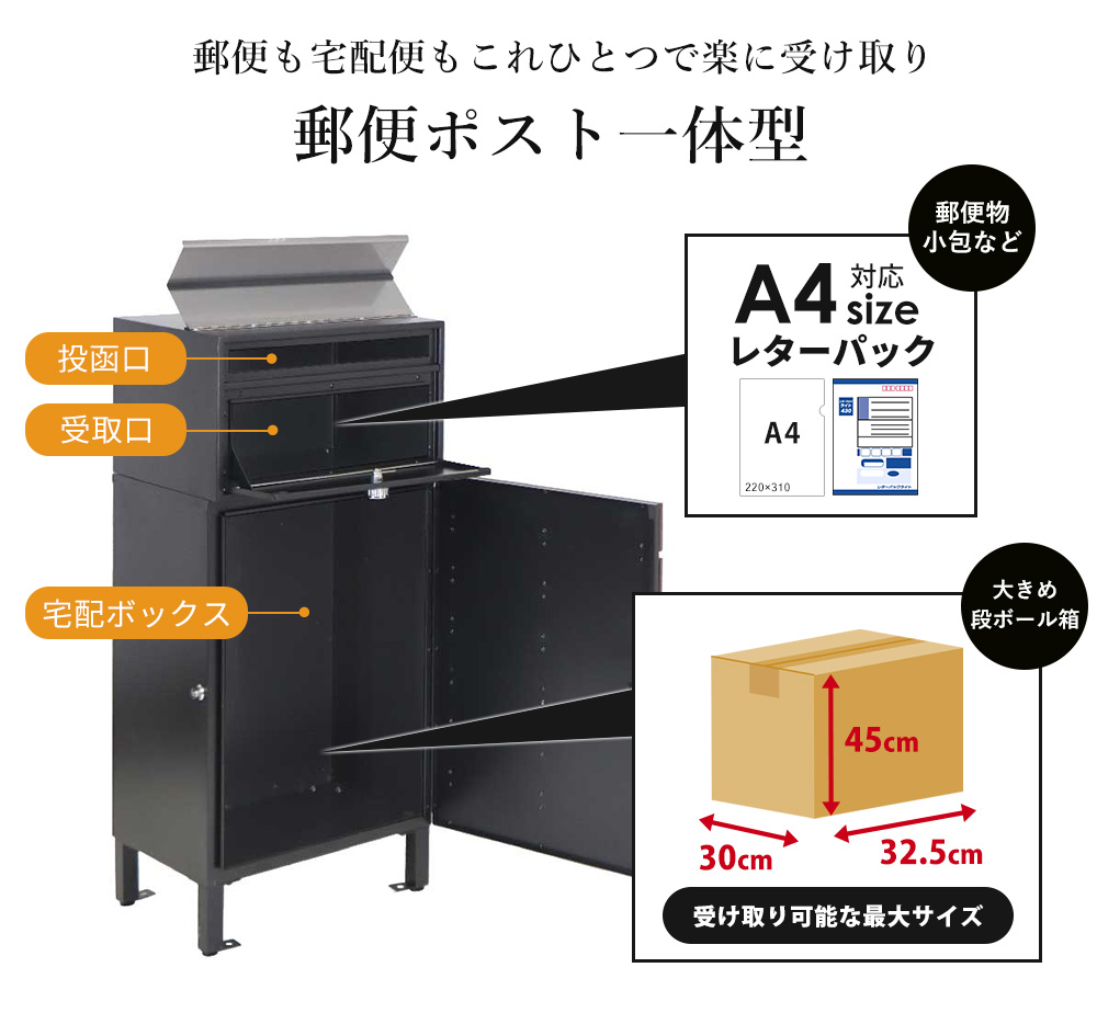 ヤマソロ 宅配ボックス ポスト付き 一戸建て用 一体型 置き型 ポスト