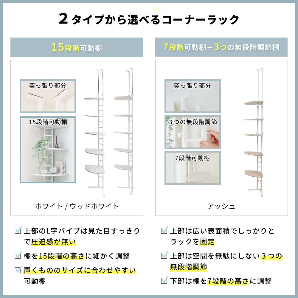 コーナーラック 三角 突っ張り おしゃれ 棚 ...の詳細画像2