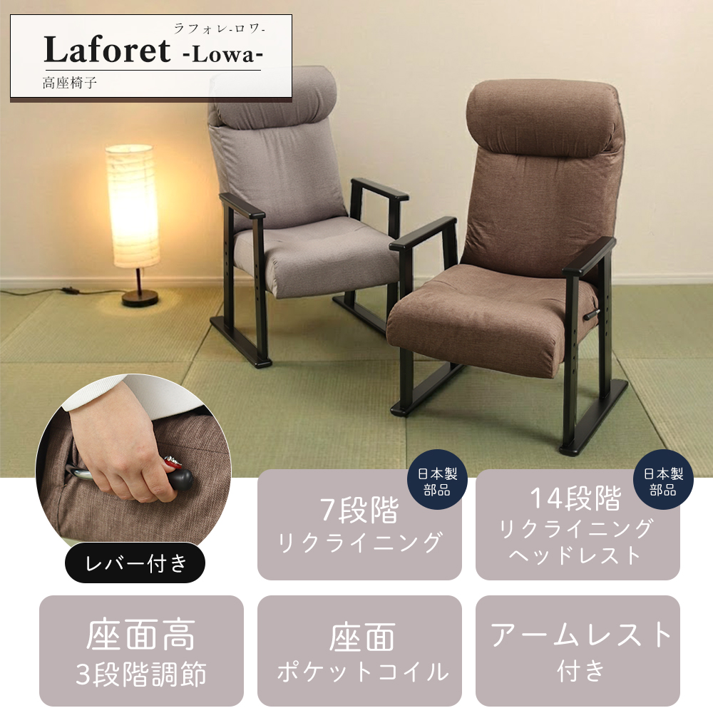 高座椅子 高齢者 リクライニング ハイバック ...の詳細画像1