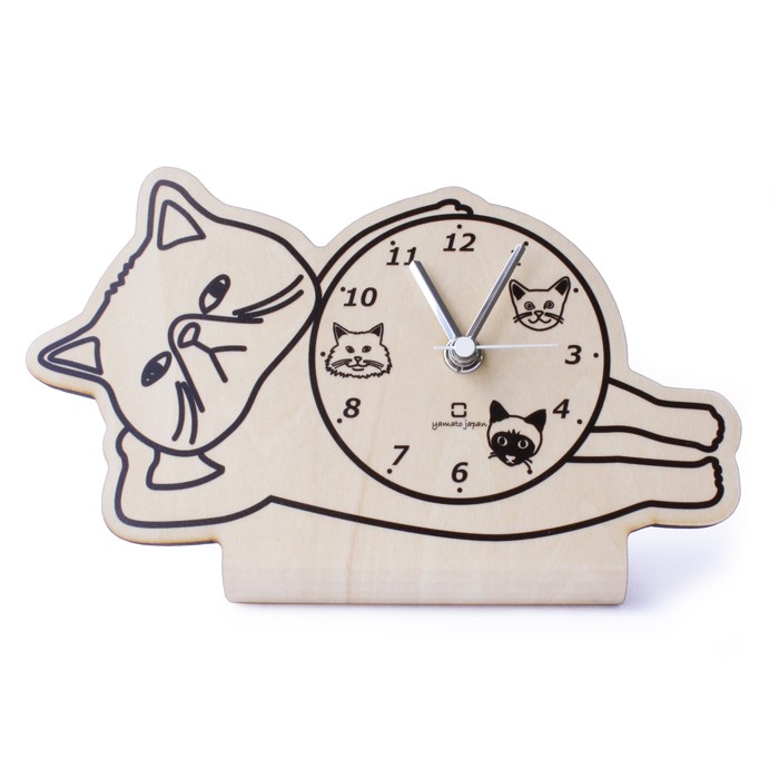 時計 置き時計 おしゃれ 北欧 かわいい シンプル ネコ ねこ 猫 動物 stand clock CAT 木製 日本製 職人の手作り ヤマト工芸  :95-1110:ヤマソロ !店 通販 
