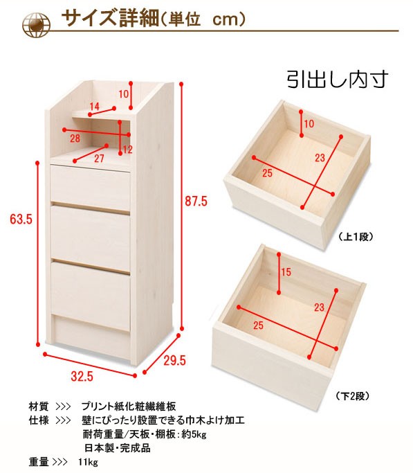 豪華２大特典) 日本製 Natural Series カウンター下引出し収納32.5cm幅