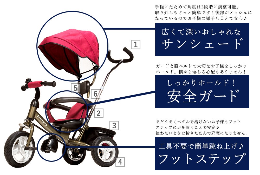 コゴットミニエアー COGOTMINIAIR Nebio ネビオ 三輪車 幌付き 舵取り エアータイヤ 代引・送料無料