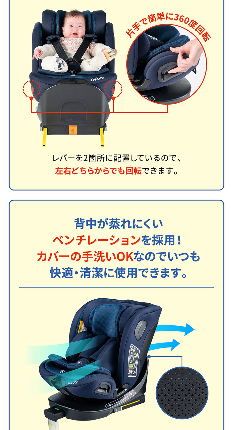 片手で360度回転 チャイルドシート 新生児から12歳頃まで 安全基準R129