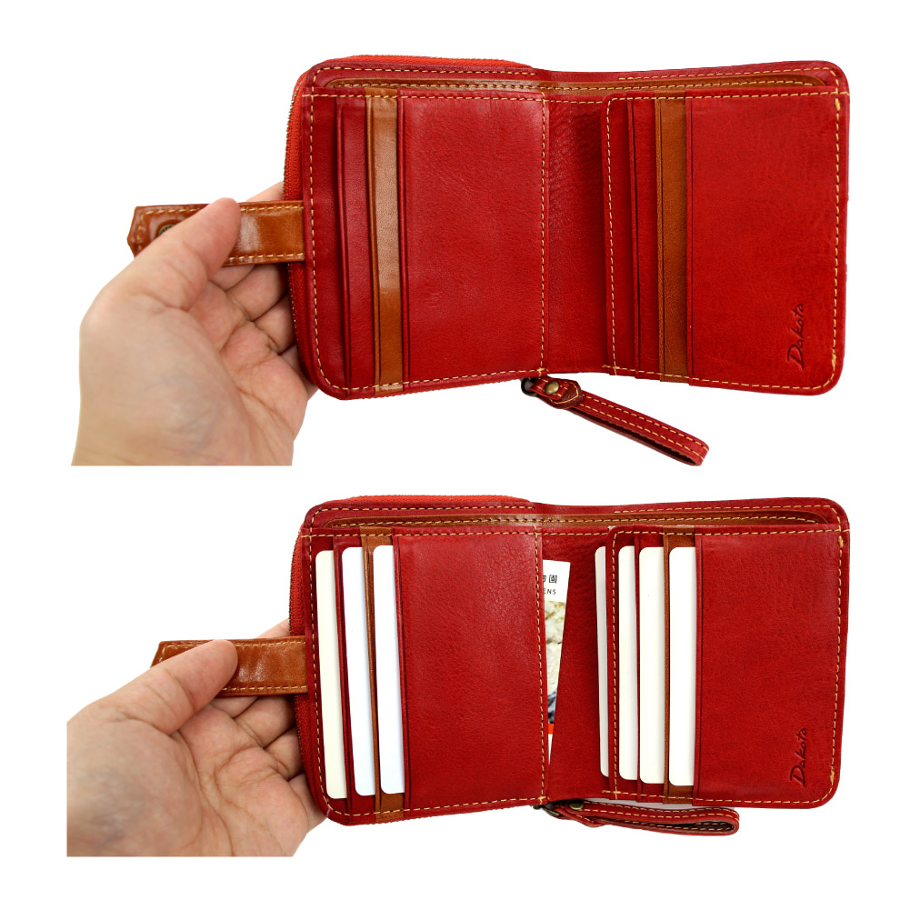 【人気モデル!!】Dakota ☆ 折り財布 イタリアンレザー 艶ありレッド 赤 Dakota ダコタ 財布 二つ折り レザー 本革 二つ折り財布