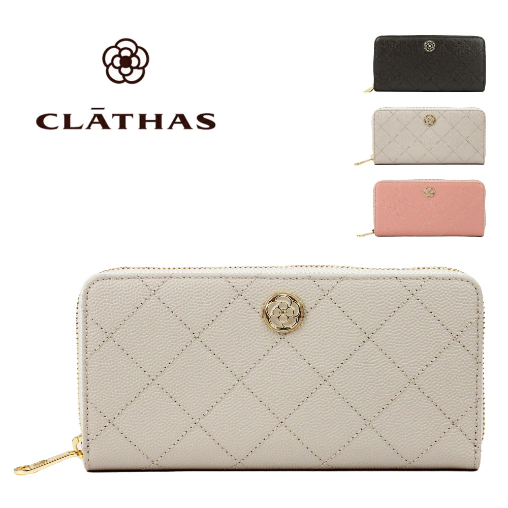 【美品】CLATHASノーカラー コート 38 べロア　金ボタン　クレイサス CLATHAS クレイサス 財布 長財布 キルティング 黒 レディース