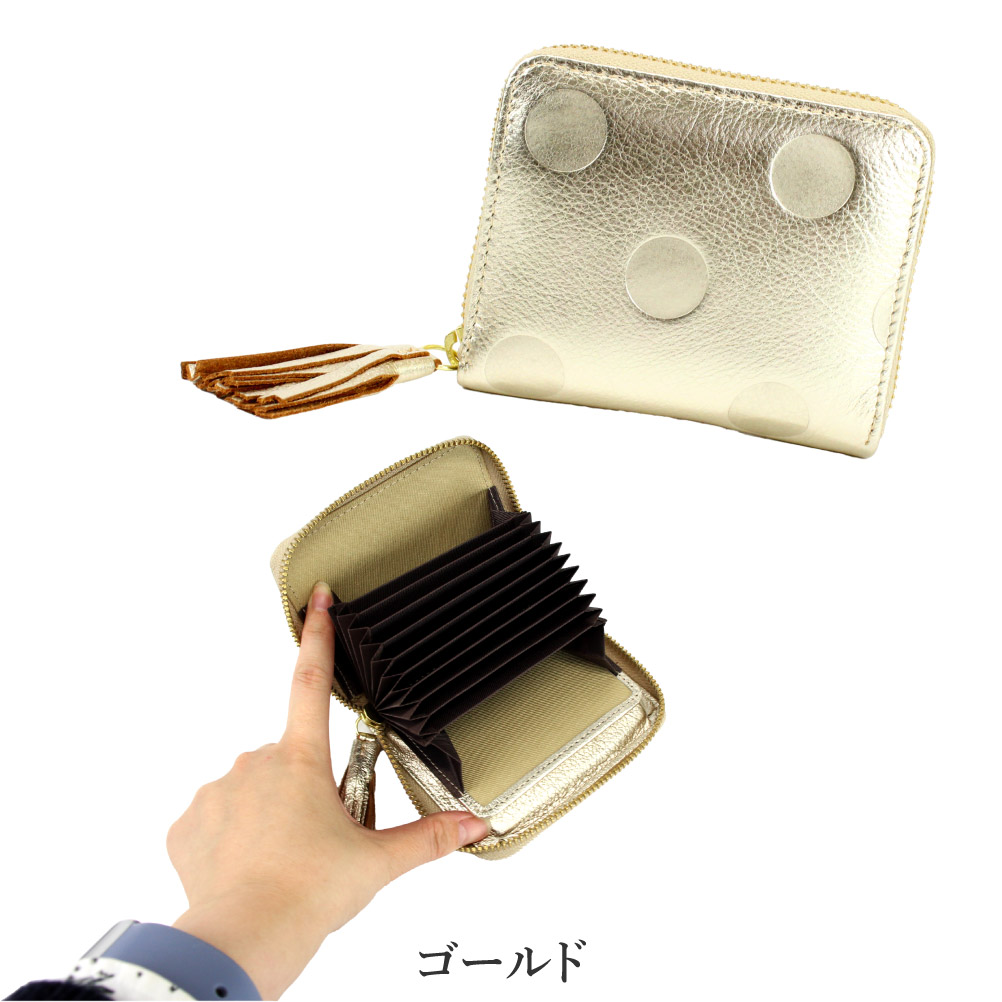 未使用 perche × ear ペルケ ドット ジャバラ折り財布 ゴールド ear PAPILLONNER 財布 「お札が折れない！本革」ペルケperche