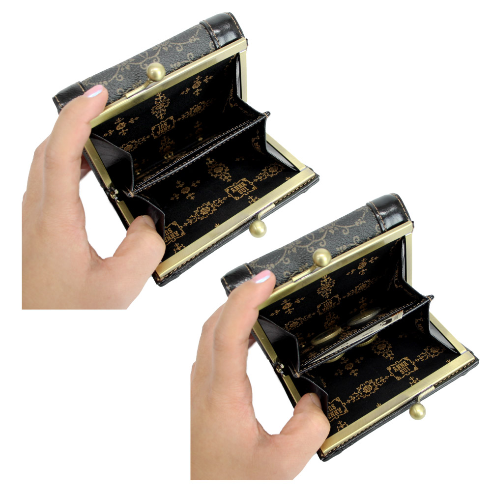 アナスイ 財布 二つ折り ANNA SUI がま口 二つ折り財布 レザー