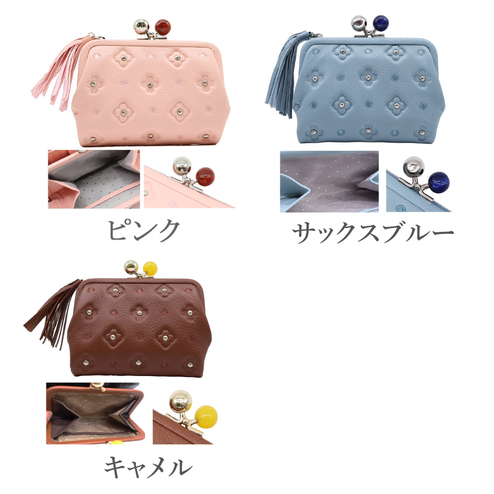 perche ペルケ がま口 財布 二つ折 ドット柄 花柄 春財布 レディース