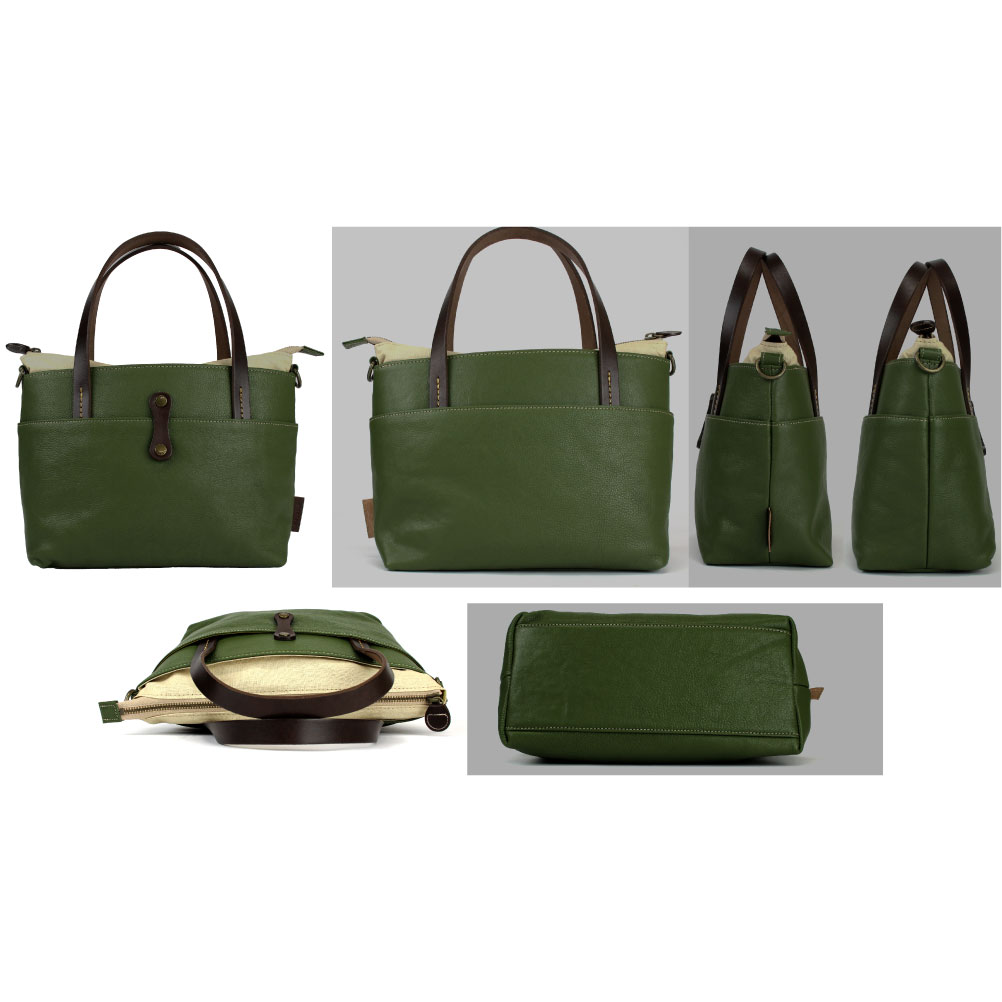 【新品未使用】sandro オリーブグリーン 本革ハンドバッグ RENAME（リネーム） トートバッグ フェイクレザー スクエア シンプル