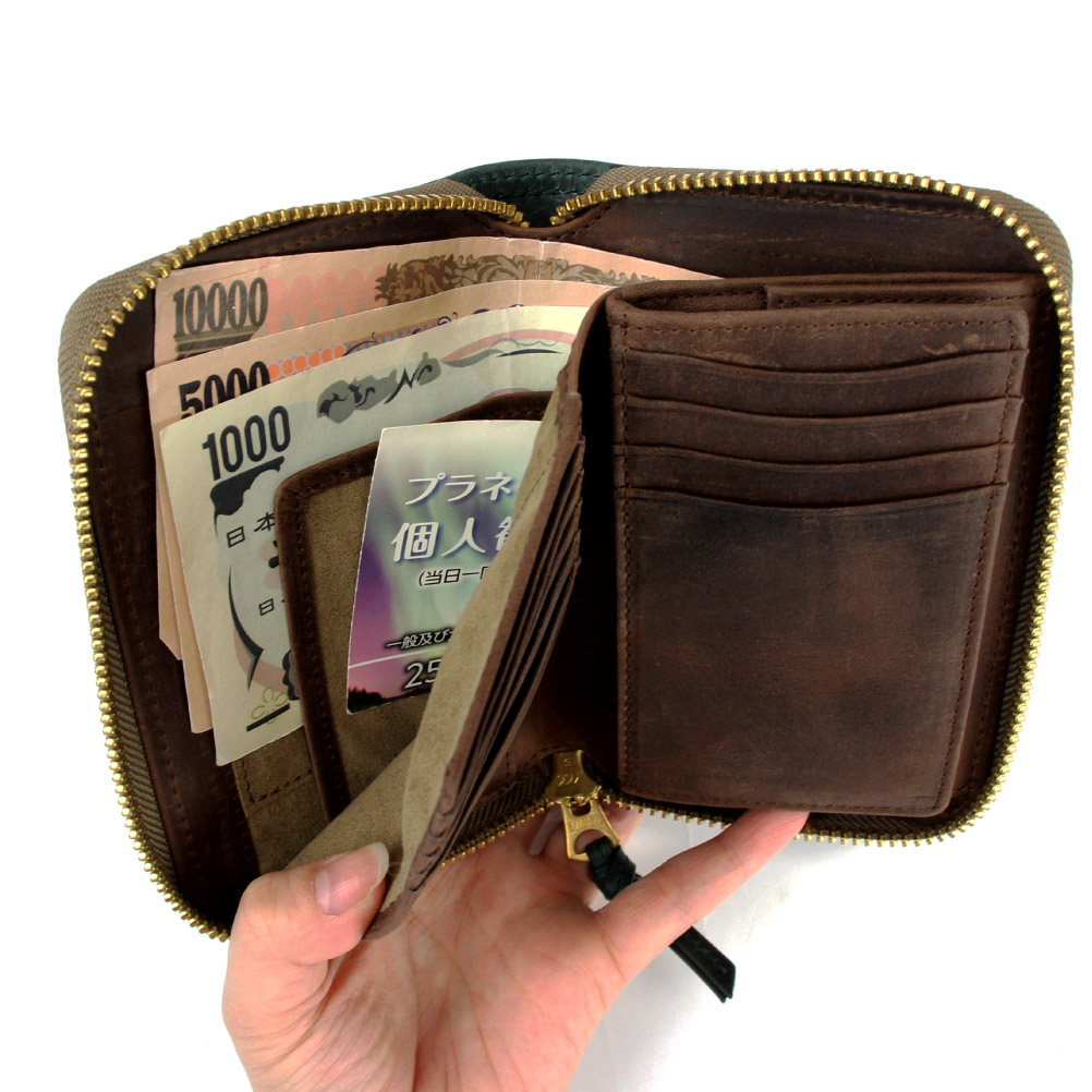 財布 二つ折り財布 縦型 ラウンドファスナー メンズ 本革 牛革 BOX型 