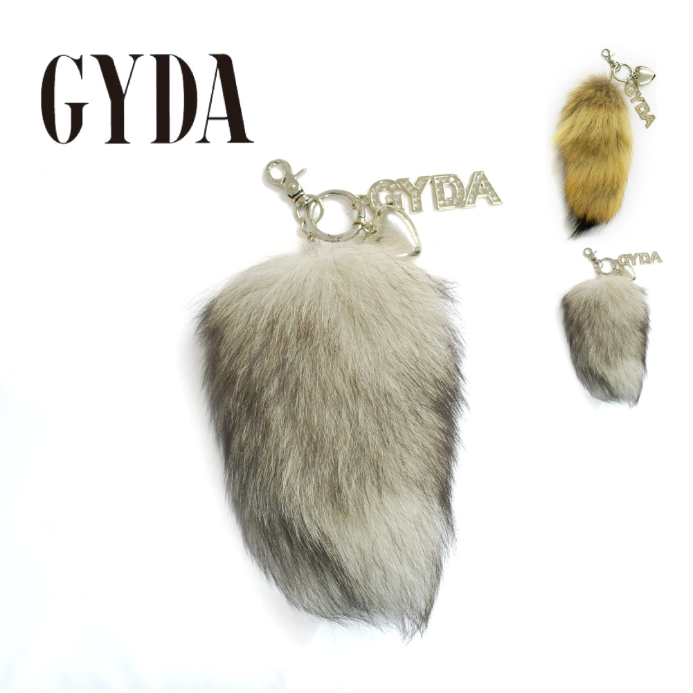 ブラックデニム★感謝価格★リアルファーチャーム★革タグC4 GYDA（ジェイダ） ファーチャーム バッグチャーム 天然ファー 天然素材